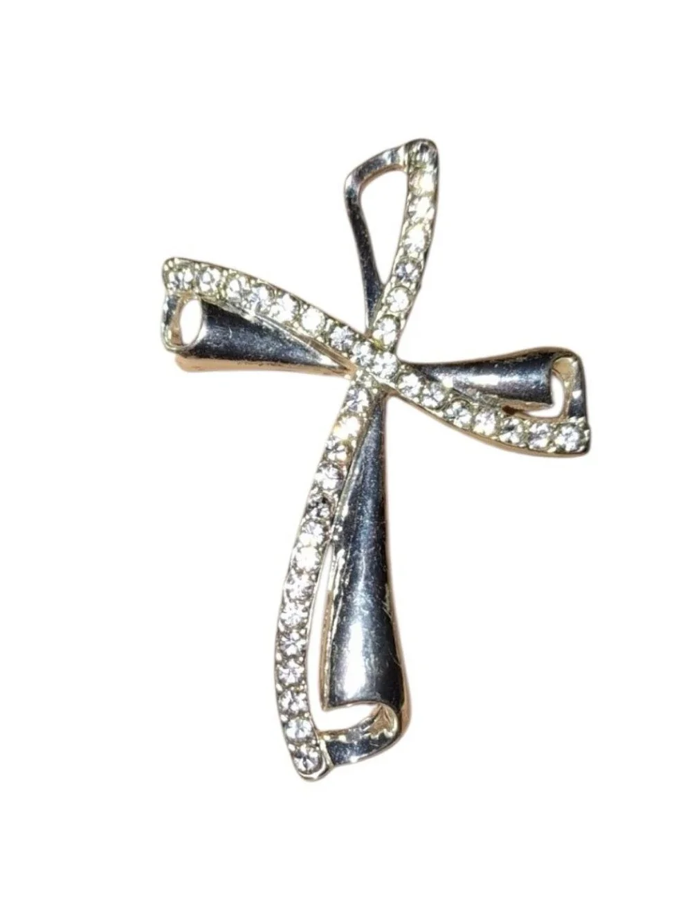 Monet Crystal Rhinestone Silver Cross Brooch Pin Vintage Women Jewelry